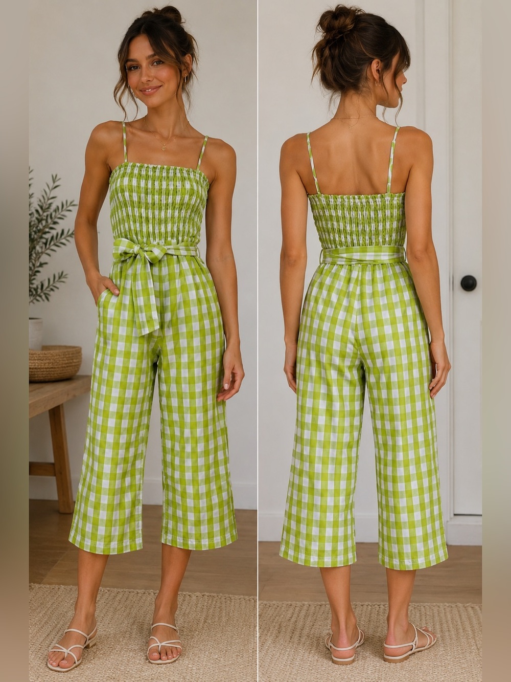 House of Harlow xs Green Gingham Jumpsuit